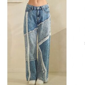 Oli & Hali Two-Tone Patchwork Wide-Leg Jeans in Light and Large size